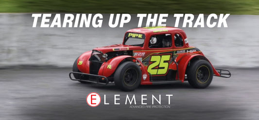 Keaton Pipe's Race car zooming across a race track.