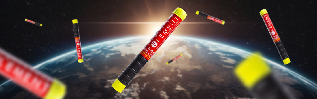 Element Fire Extinguishers floating in space.